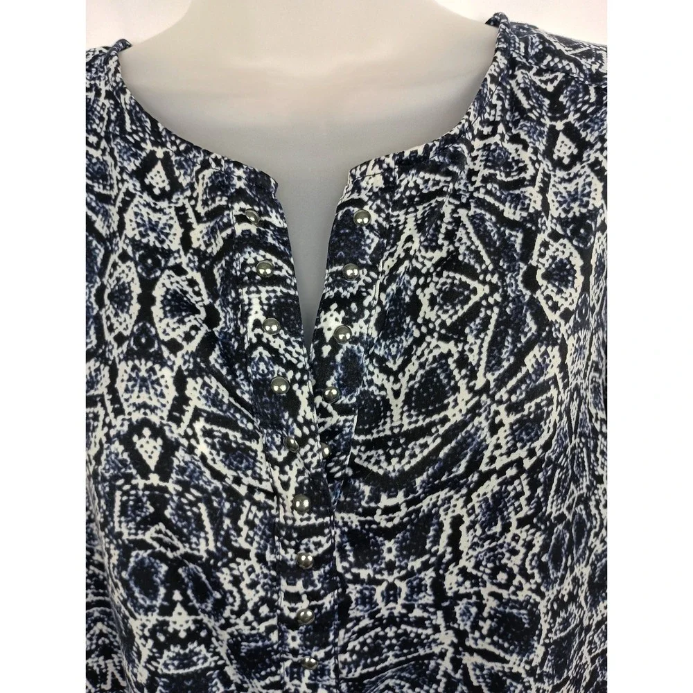 Rock republic navy blue tunic blouse S church office mature animal‎ print tribal